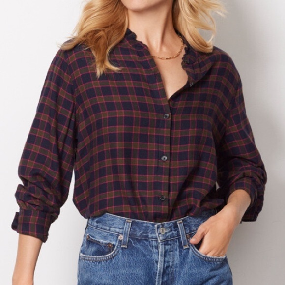 Rails Andi Navy Olive Fuchsia Plaid Button Down Long Sleeve Soft Flannel Shirt - Picture 3 of 13